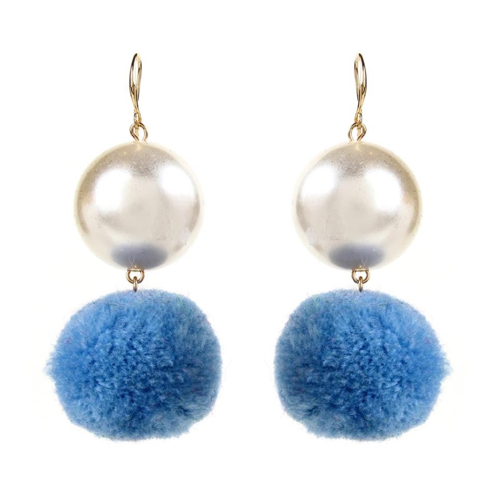 Pearl and Blue Pom Pom Earrings - NWT